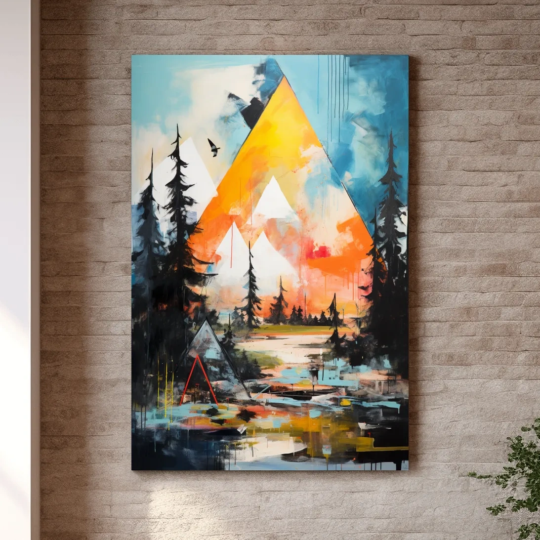 Abstract style painting art of geometric mountains