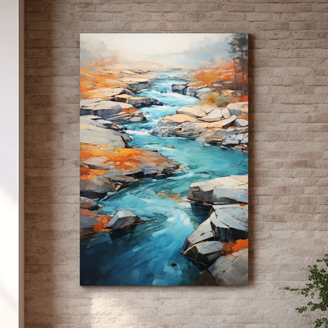 Vibrant Turquoise River Through Rocky Canyon - Modern Impressionist Landscape Wall Art