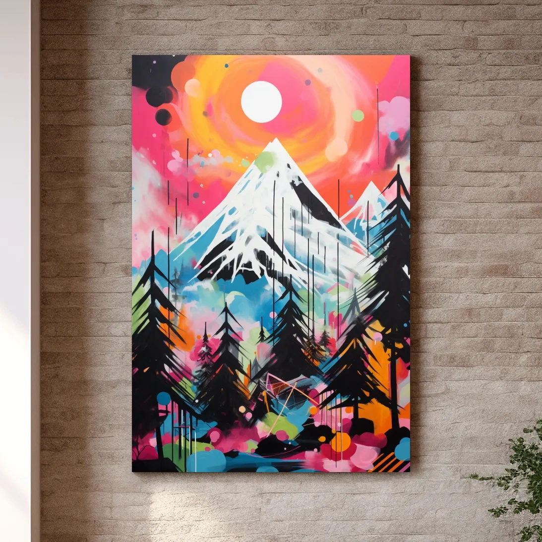Vibrant energetic arcylic painting, glacier at sunset