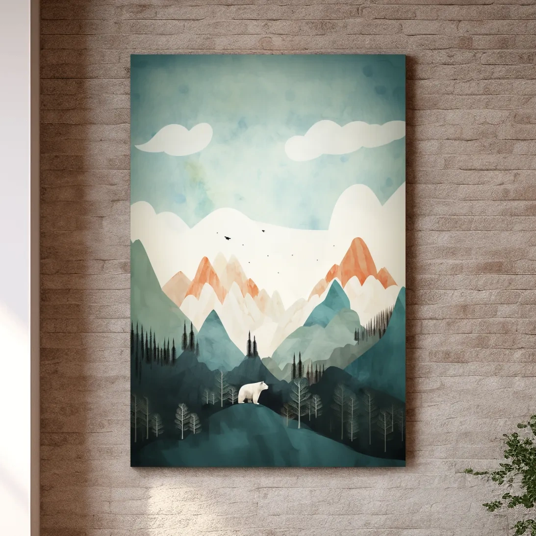 Bear standing in the forest, textured minimal illustration