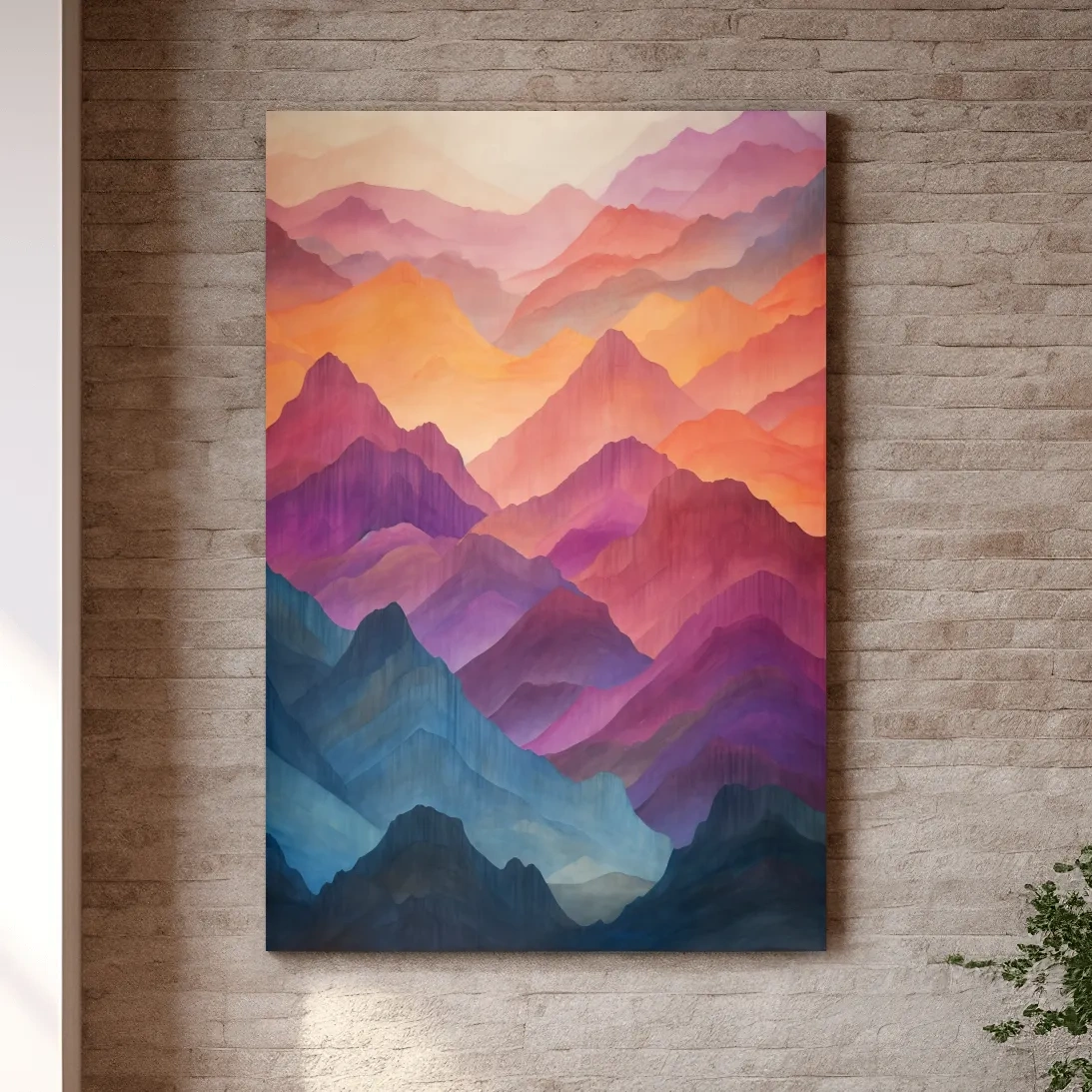 Vibrant colourful mountain range patterns, watercolour style illustration
