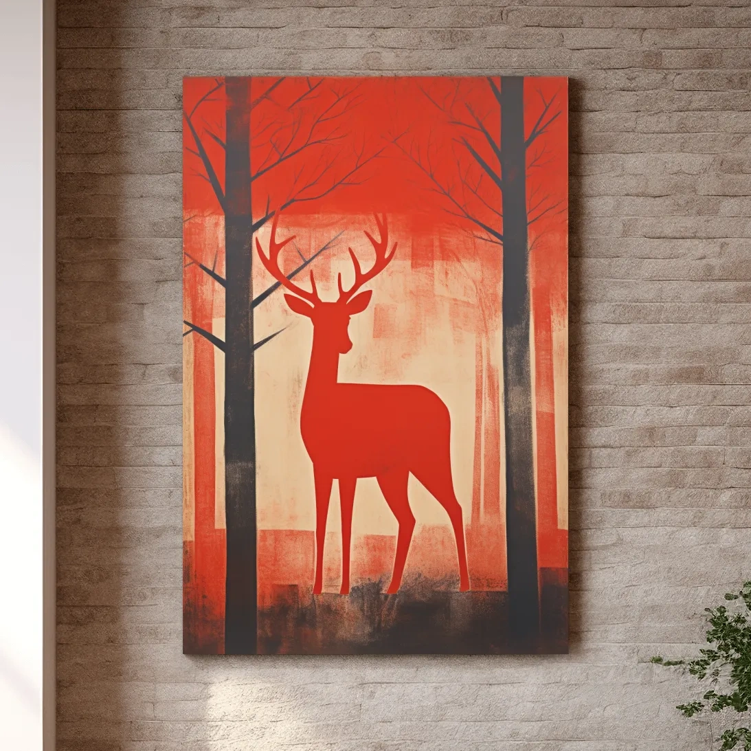 Rustic silhouette painting of a deer in the forest