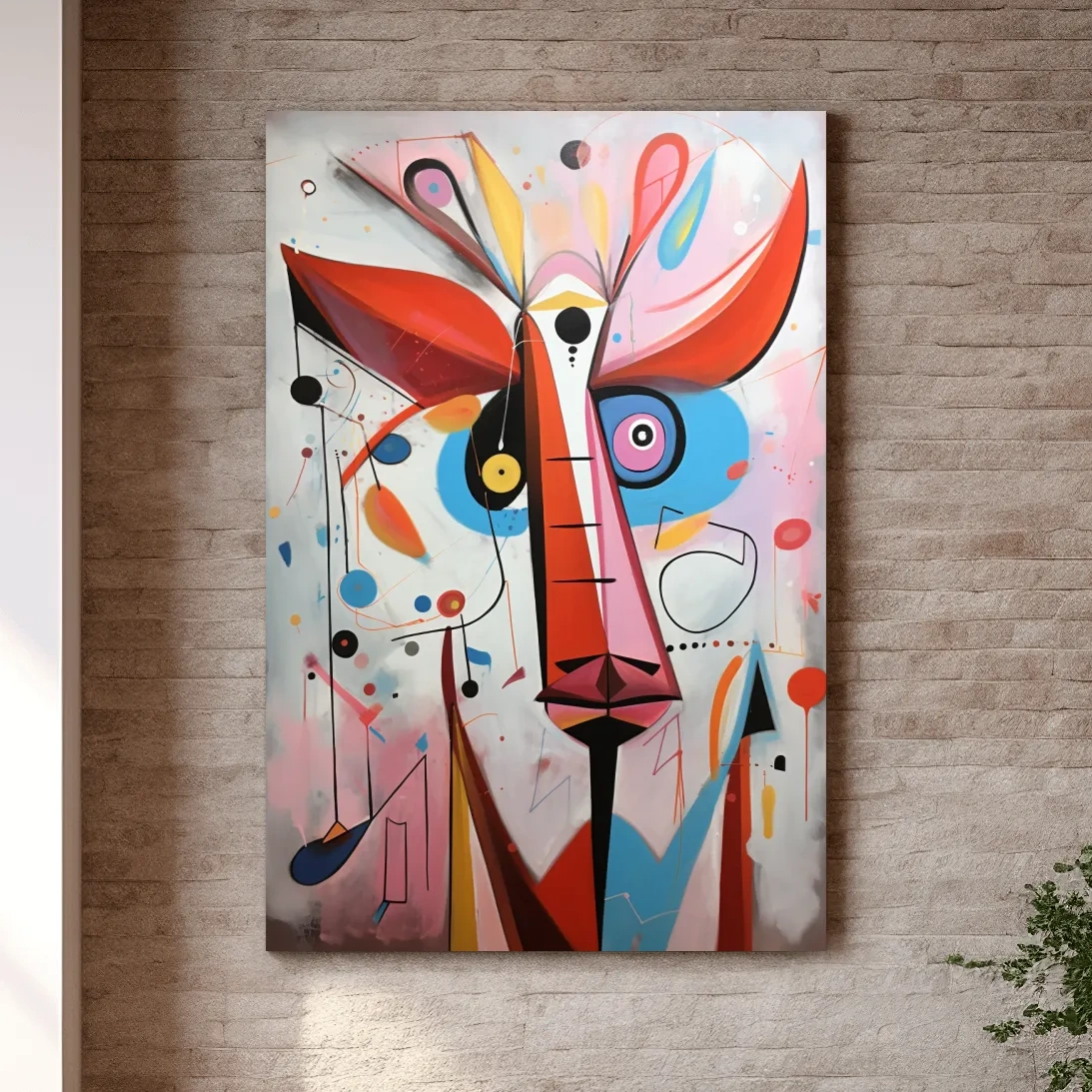 Quirky abstract painting of a deers head