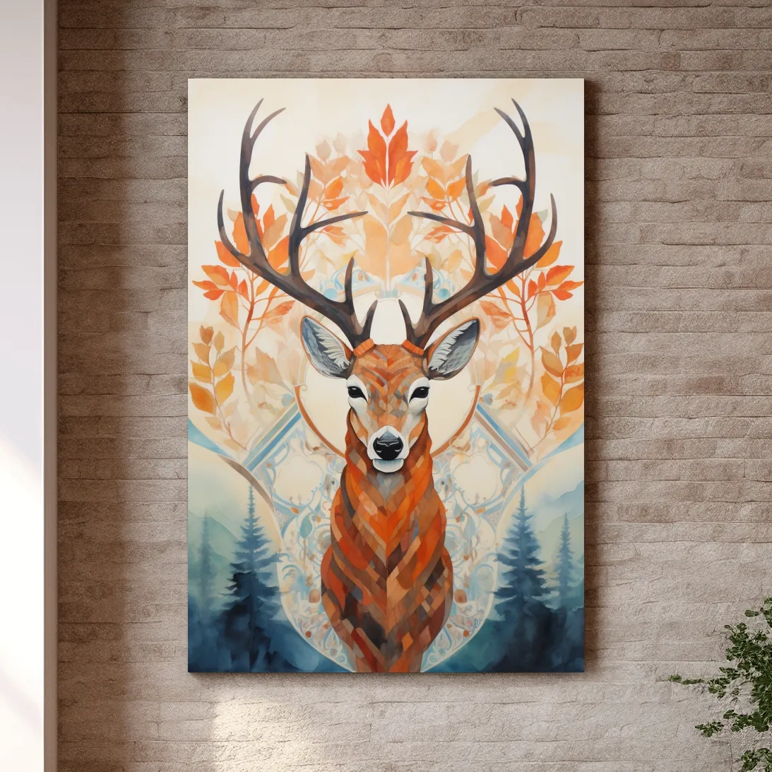 Ornate Stag Deer Watercolor Portrait - Autumn Woodland Wildlife Wall Art