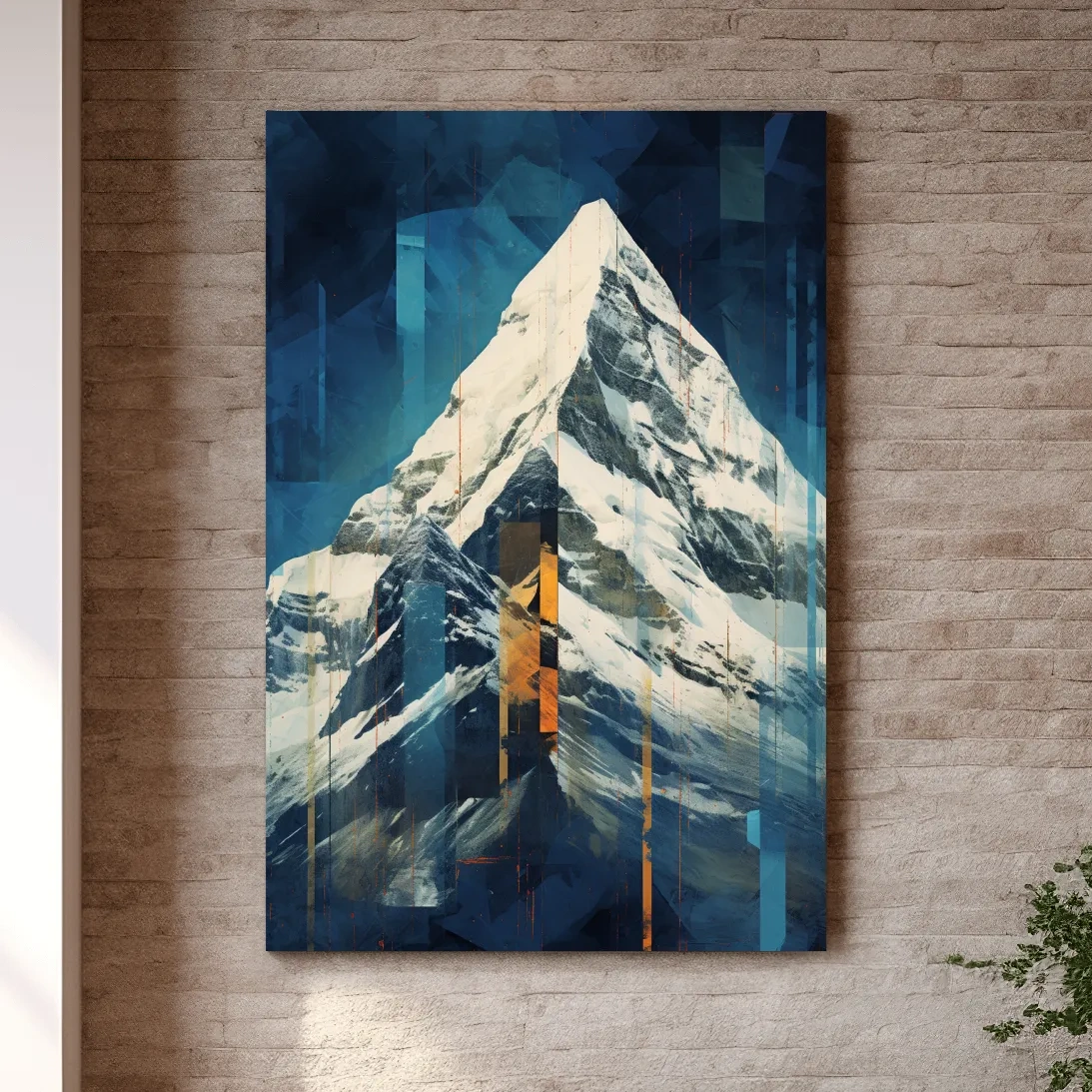 Glitch art style mountain art painting of a snowy glacier