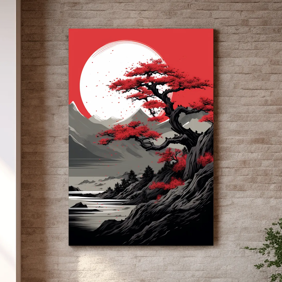 Japanese minimal art, bonsai tree on a cliff