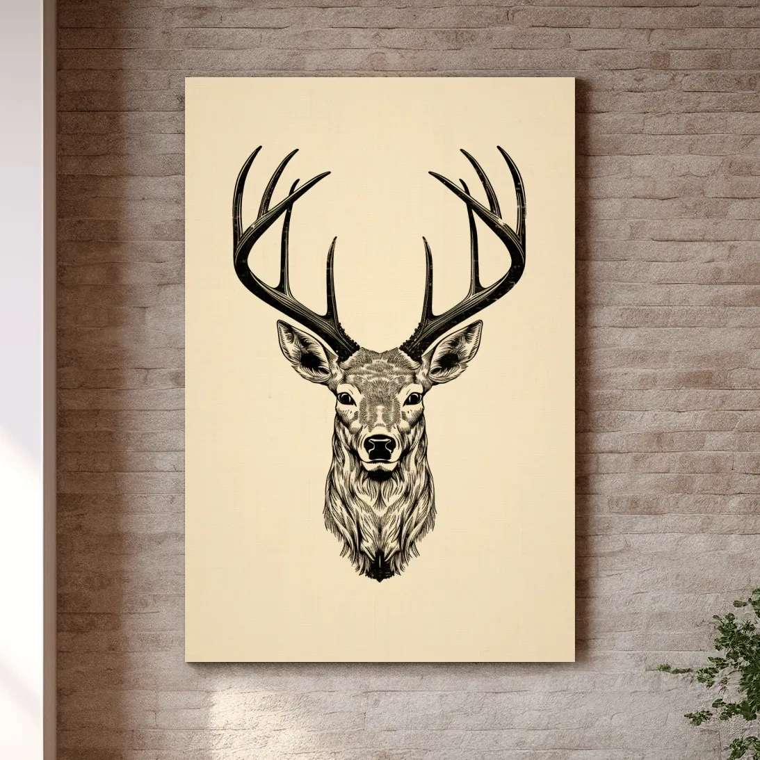 Vintage Deer Head Line Drawing Artwork - Minimalist Wildlife Tattoo Wall Art