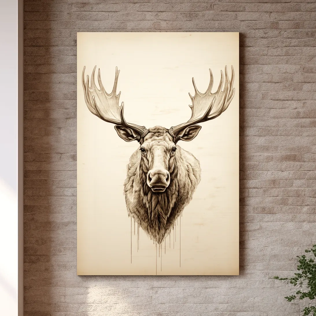 Vintage style portrait drawing of a moose