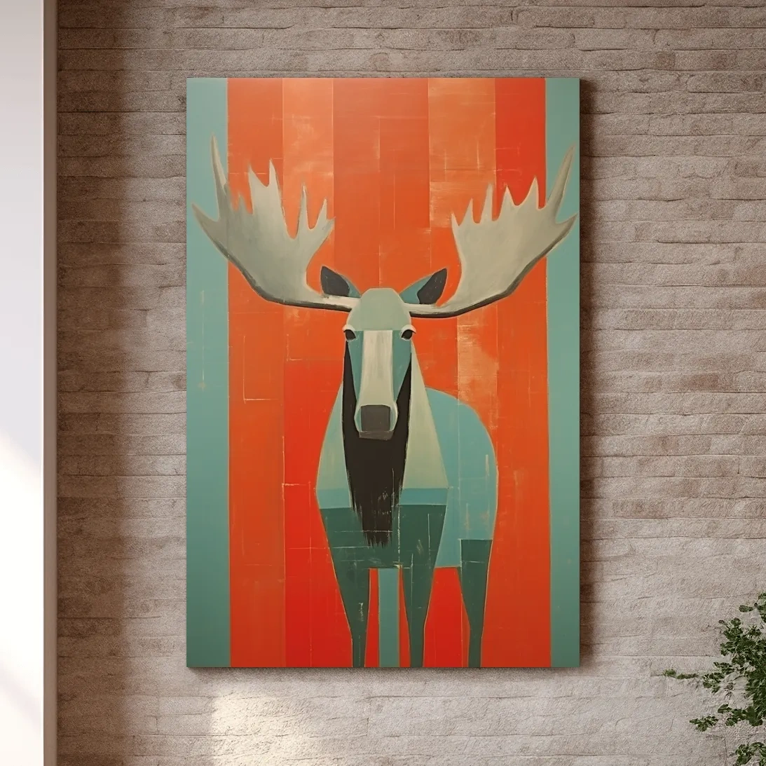 Mid Century Modern Rustic Moose Portrait Painting -  Wildlife Wall Art