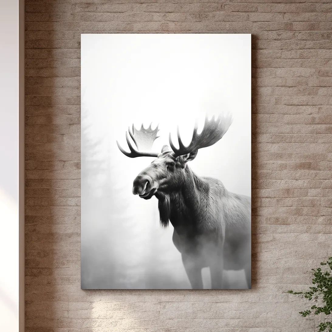 Moody Black And White Moose Portrait - Misty Wildlife Photography Artwork