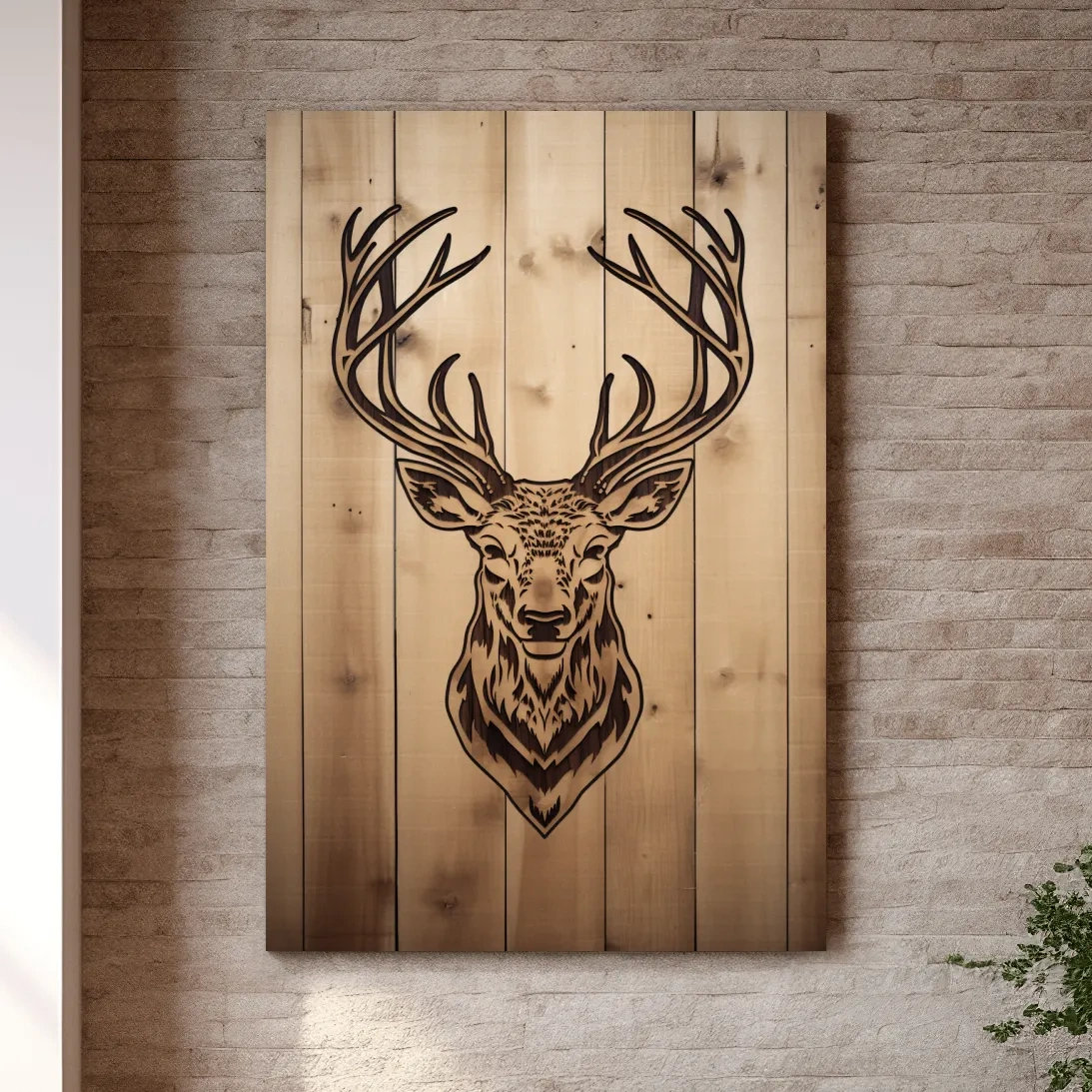 Rustic Stag Head Woodburn Illustration - Cabin Lodge Wildlife Wall Art