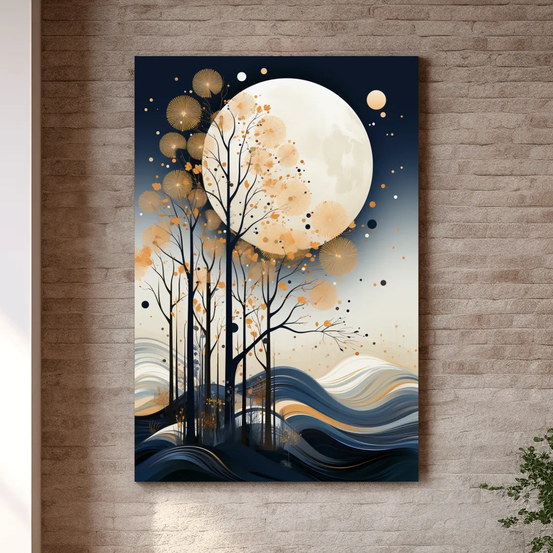 Abstract Moonlit Forest Silhouette - Elegant Boho Landscape Wall Art