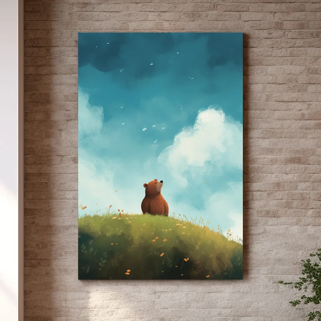 Illustation of a cute bear gazing into the sky