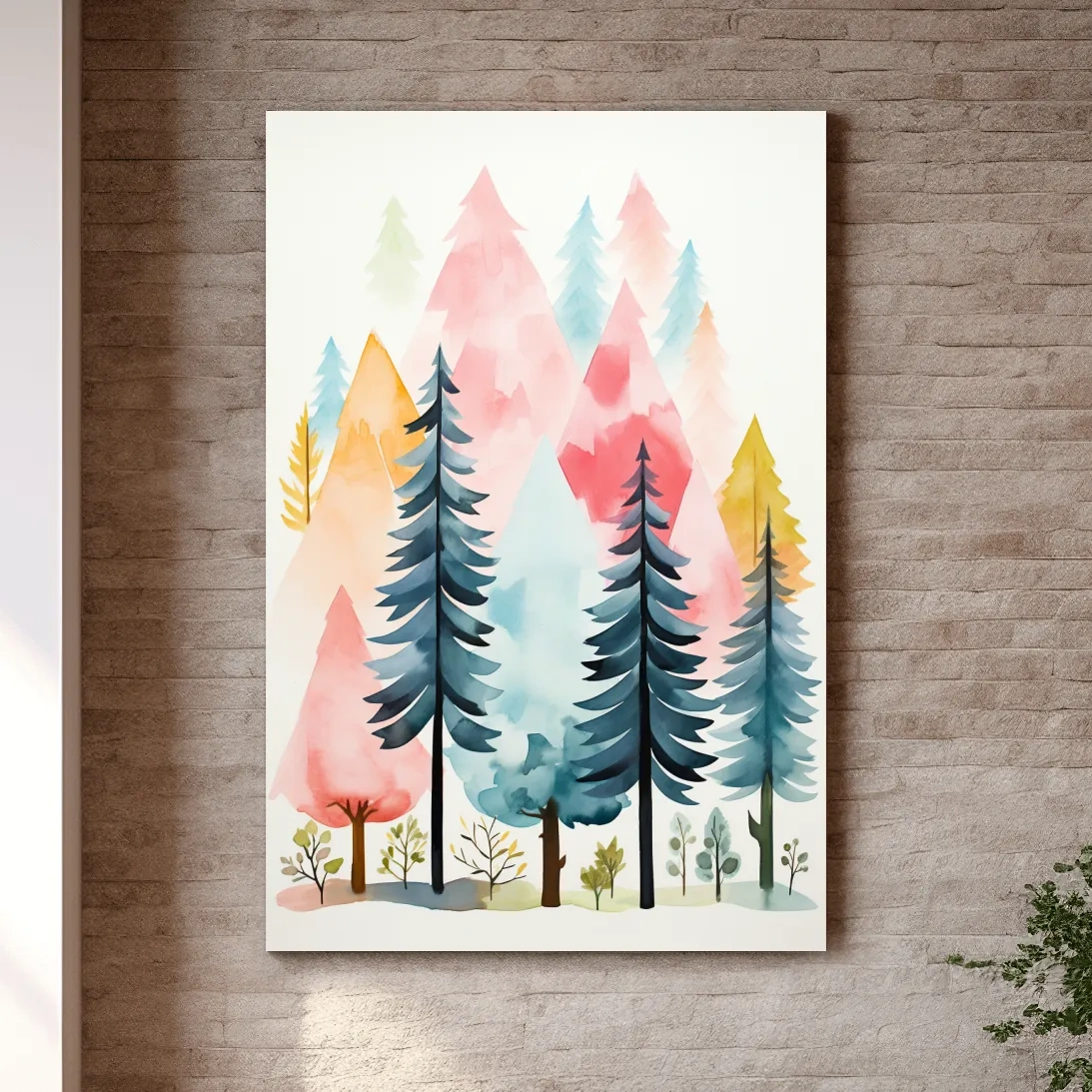 Pastel Watercolor Pine Forest - Colorful Scandinavian Nature Wall Art