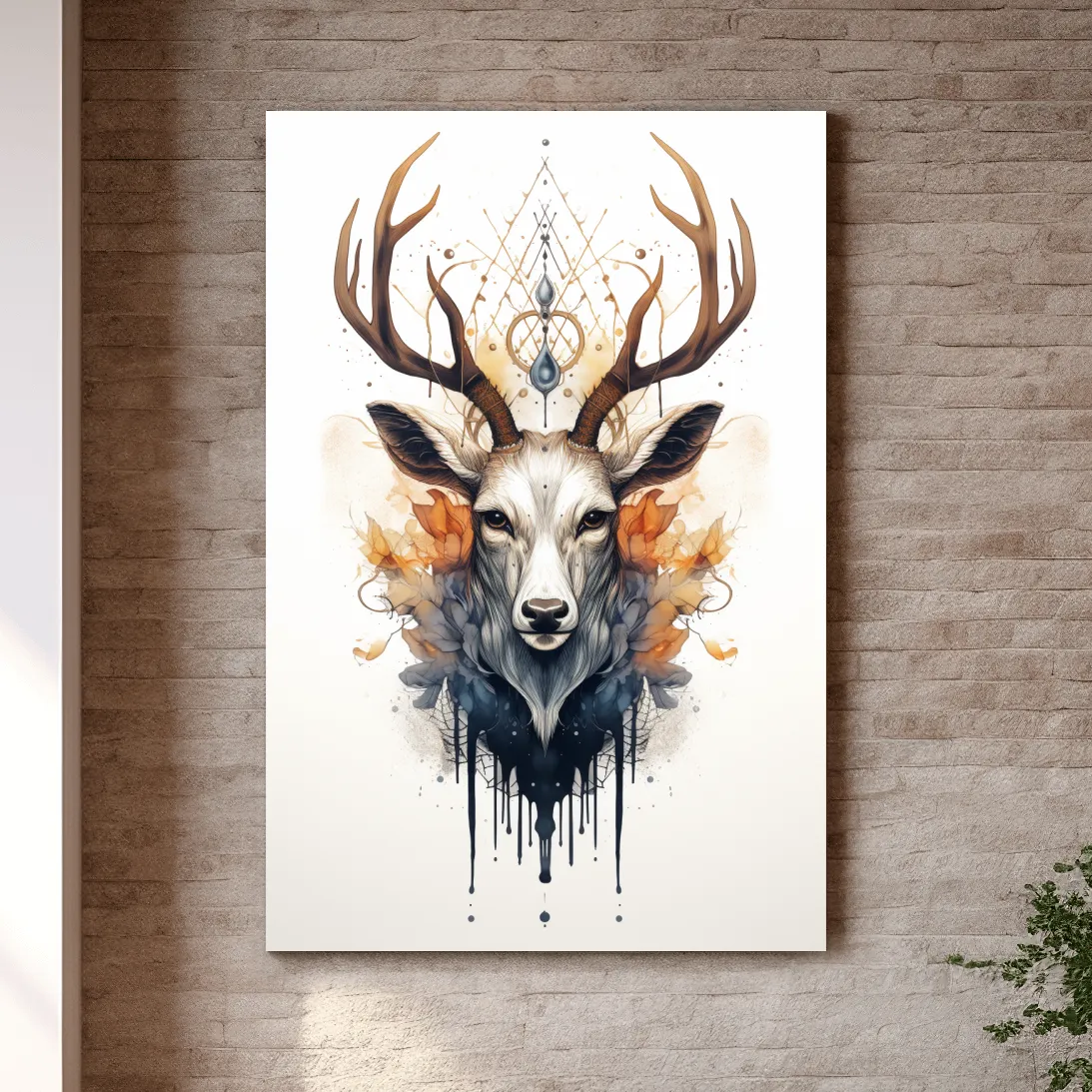 Ornate tribal style illustration of deer head with flowers
