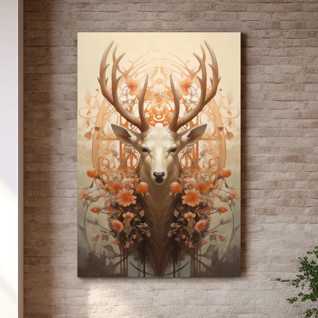 Elegant floral artwork of a beautiful deer head