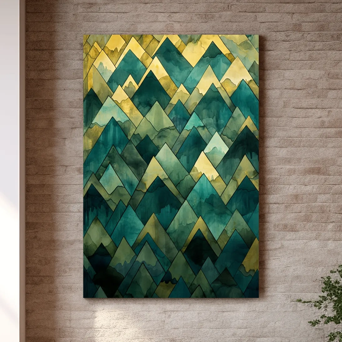Patterns of triangular snow capped mountain art