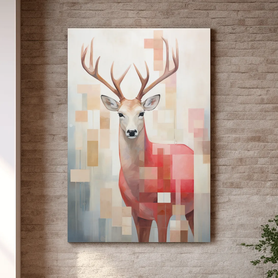 Abstract painting of a deer with geometric shapes