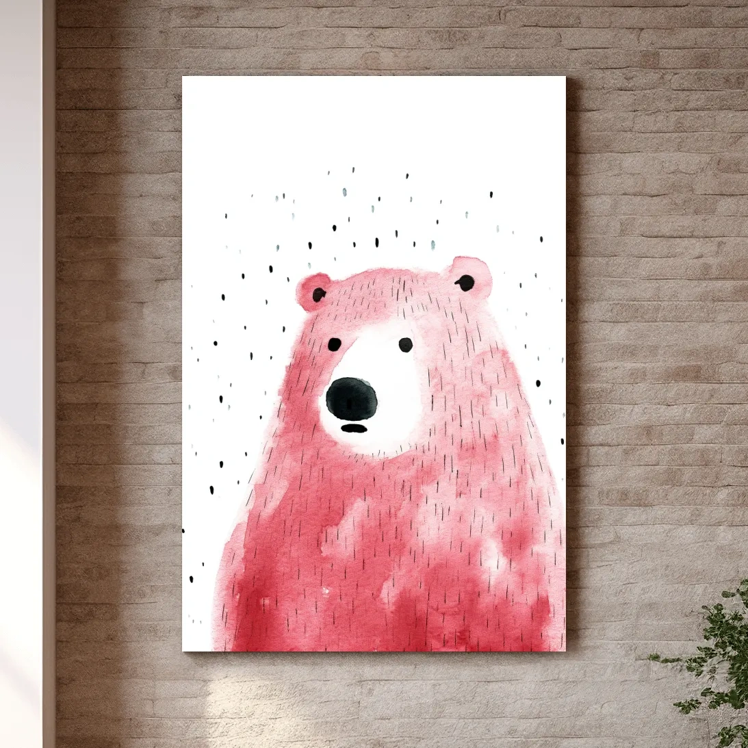 Quirky art, minimal watercolor painting of a bear