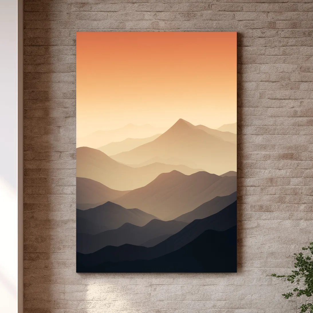 Subtle mountain sunset artwork, ridgelines fading into the sky