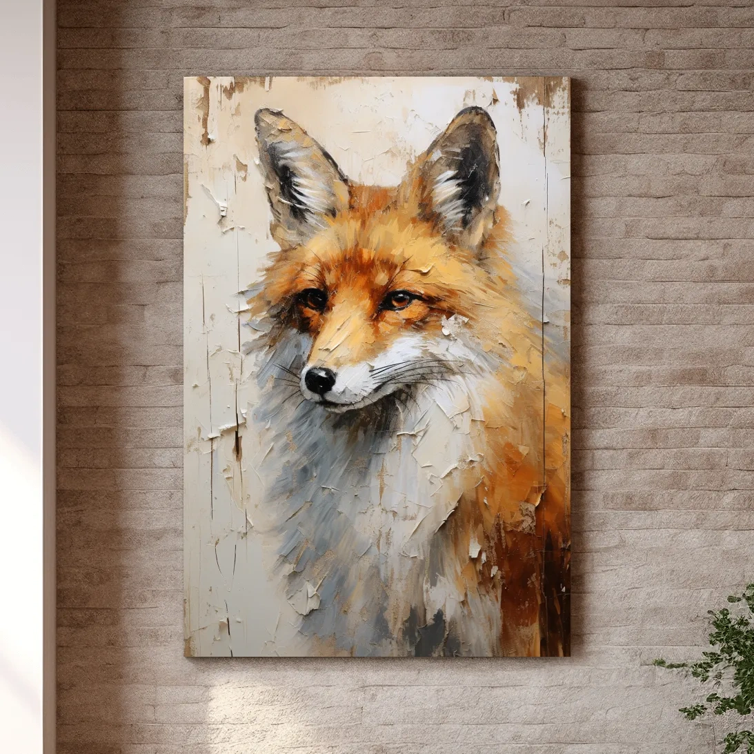 Rustic impasto style painting of a fox on wood