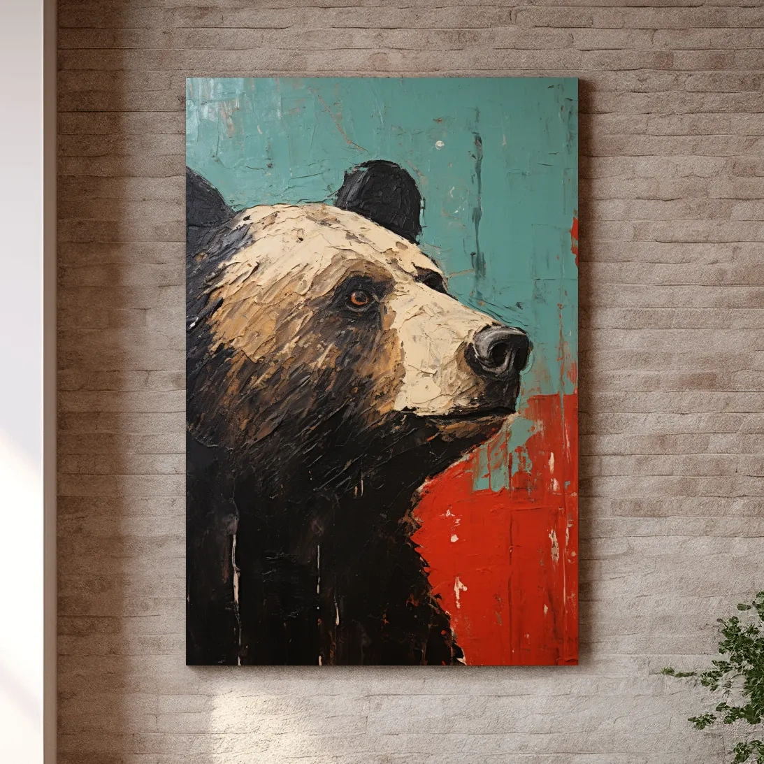 Rustic impasto style painting of a black bears head
