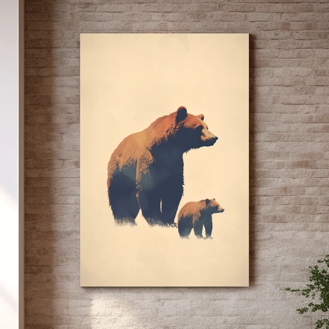 Minimal illustration of a momma bear and her cub