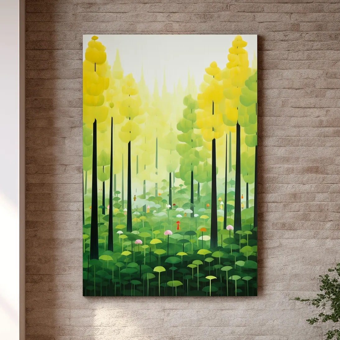 Happy storybook illustration of a surreal forest
