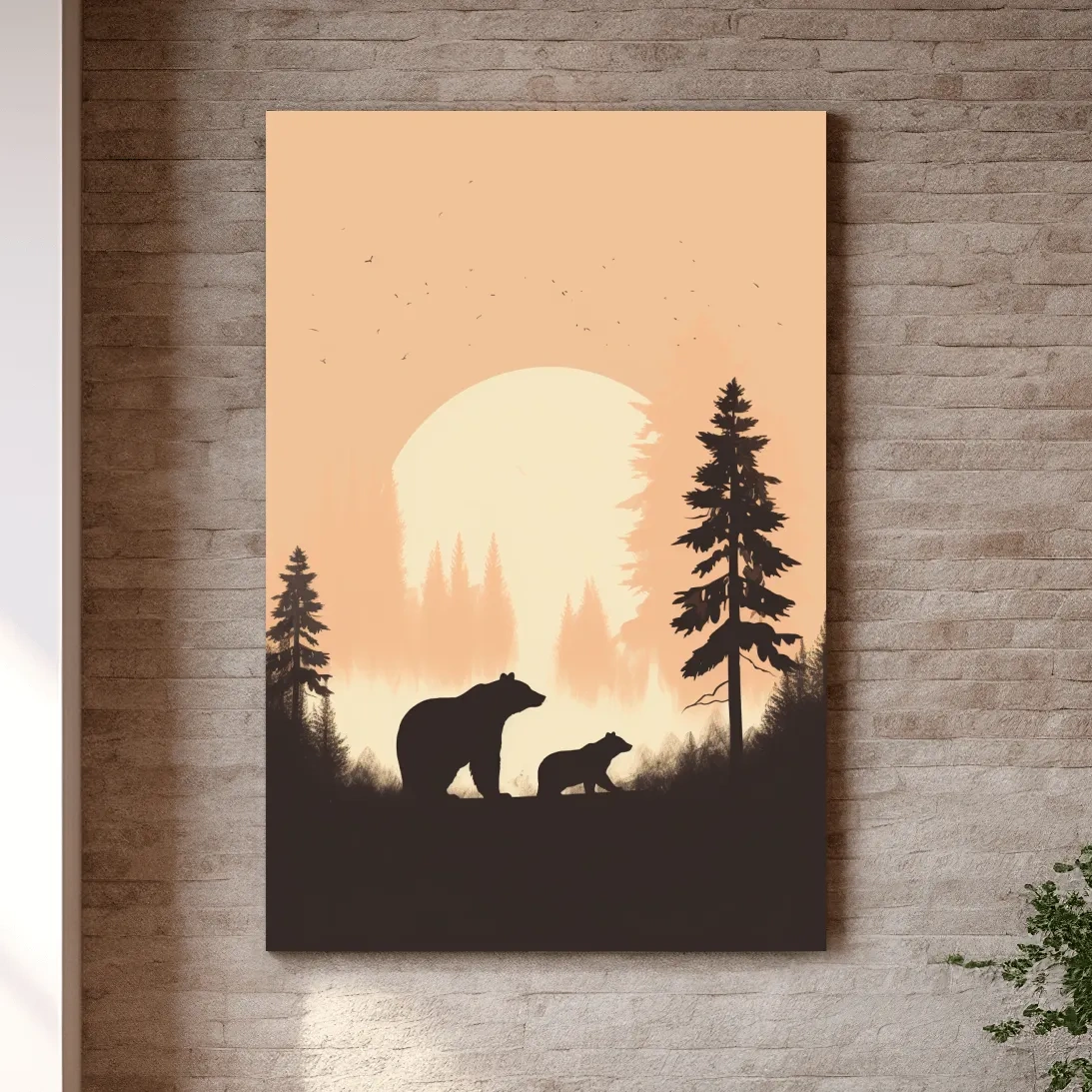 Minimal silhouette art illustration of a mama bear and her cub