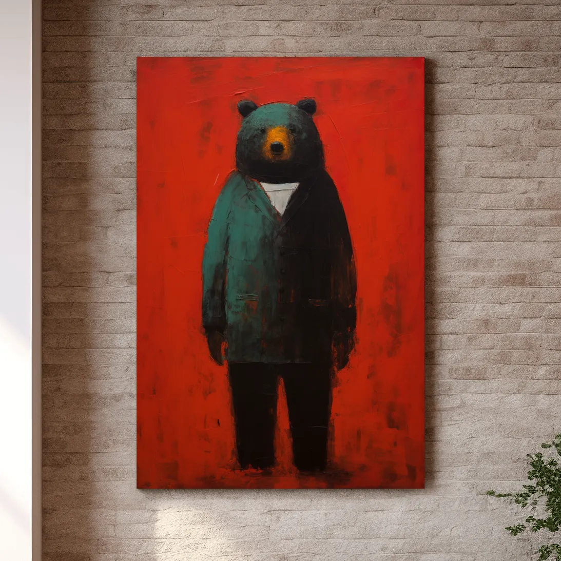 Bear wearing a suit, expressive textured painting