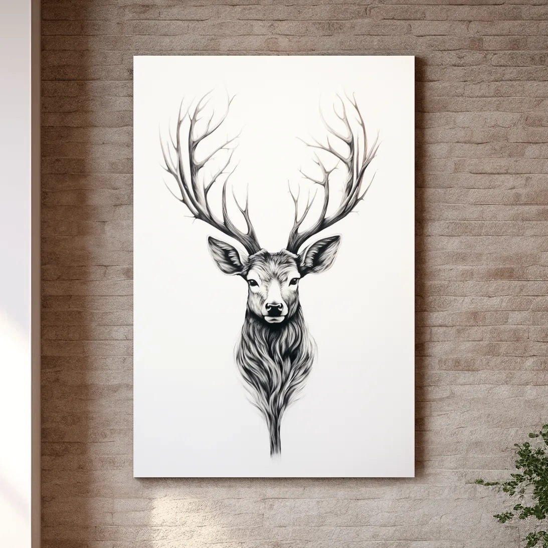 Minimal drawing of a deer head, tattoo art style