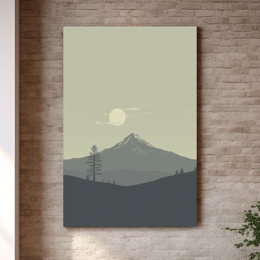 Minimal illustration mountain art, postcard style