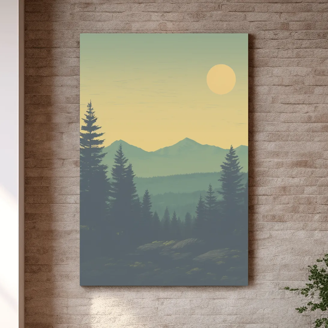 Sunset over the mountains, illustration postcard art