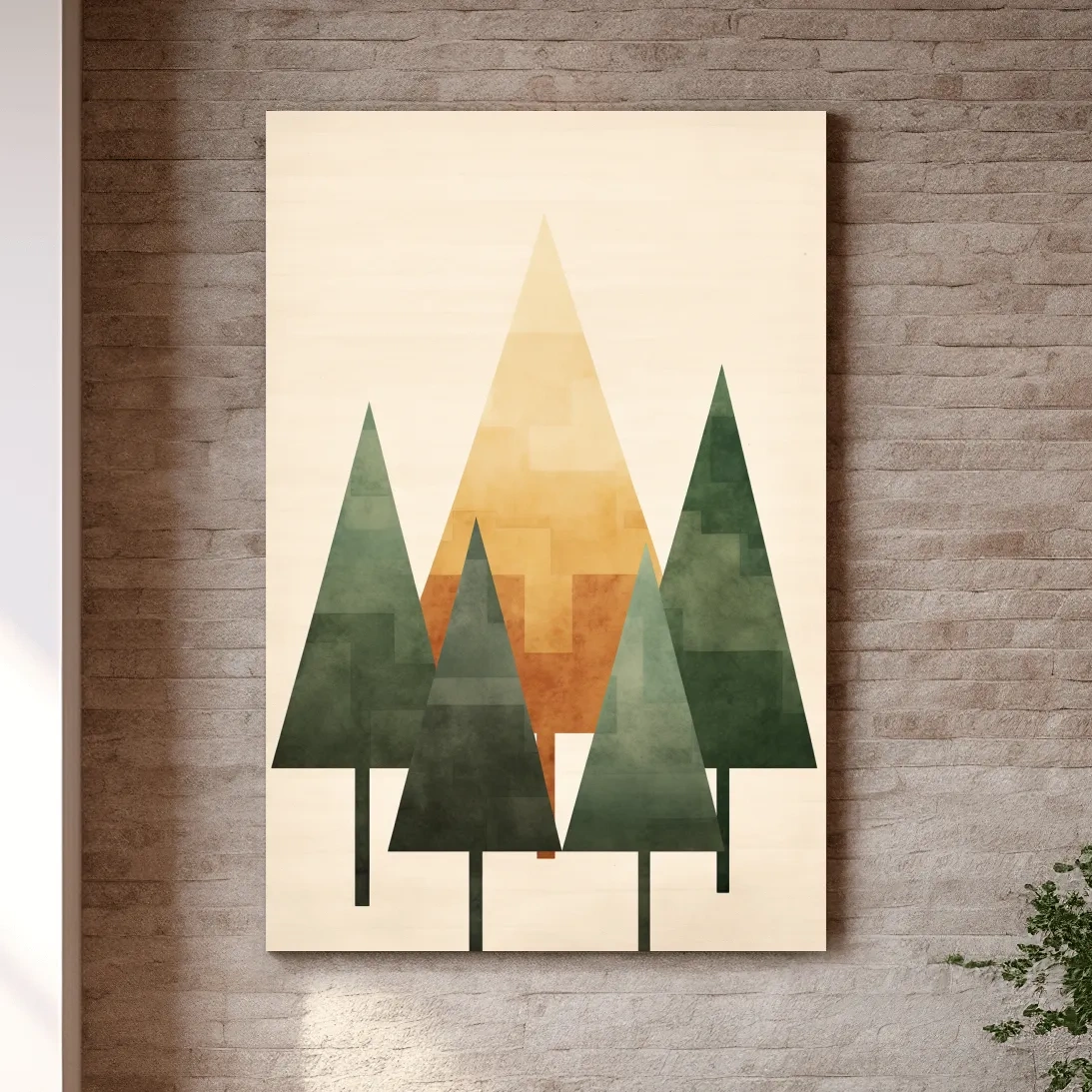 Rustic forest art illustration, geometric trees