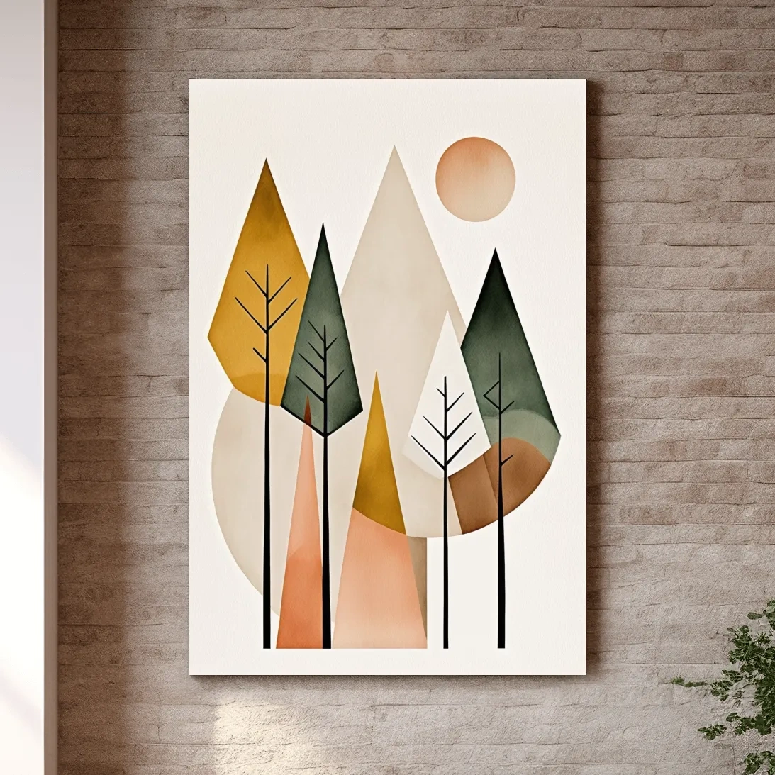 Minimalist Geometric Mountain Forest Artwork - Scandinavian Boho Wall Art