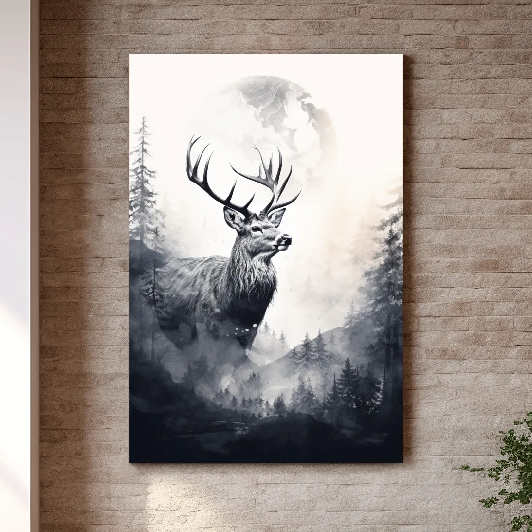 Deer and forest artwork drawing, double exposure style