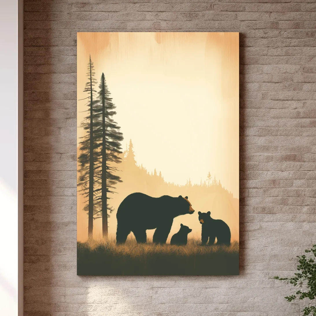 Bear Family Forest Silhouette Illustration - Minimalist Wildlife Artwork