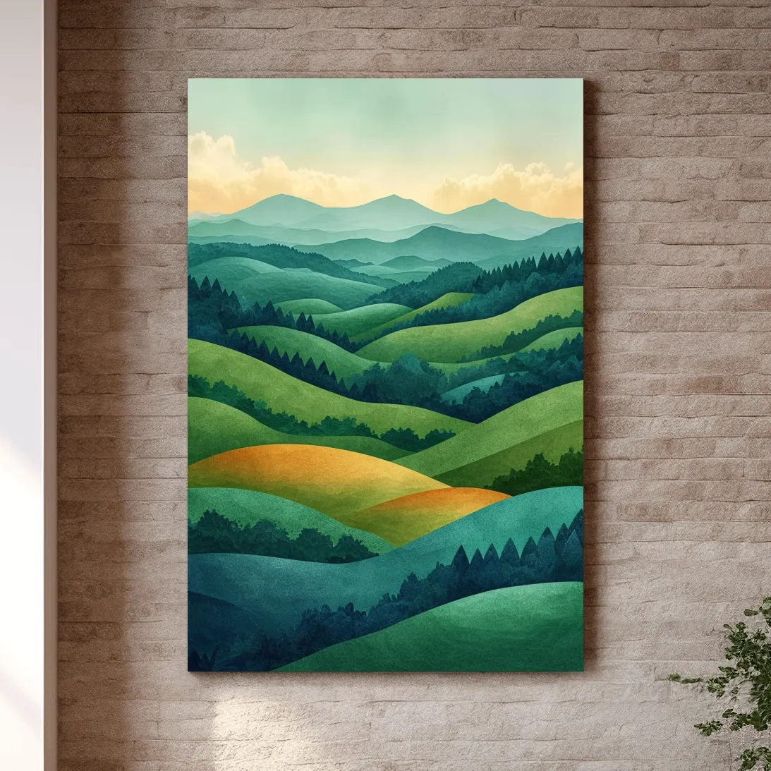 Rolling hills and forest surreal artwork, 3d layered effect