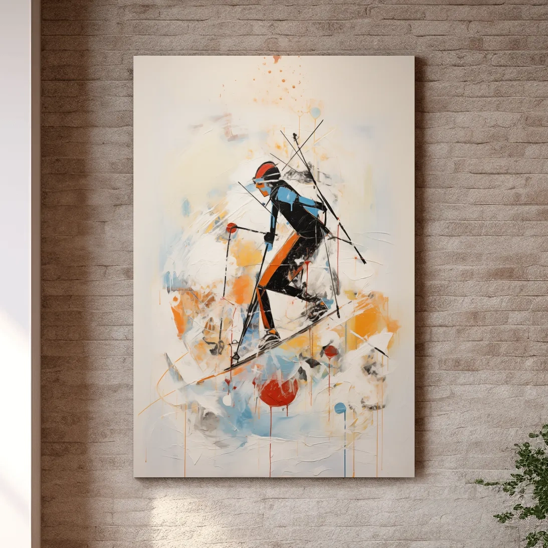 Abstract Ski Mountaineer Painting - Modern Winter Adventure Wall Art