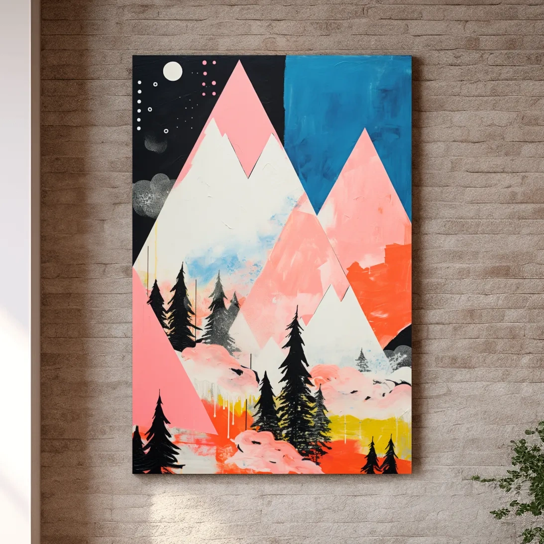 Simple geometric and abstract mountain painting