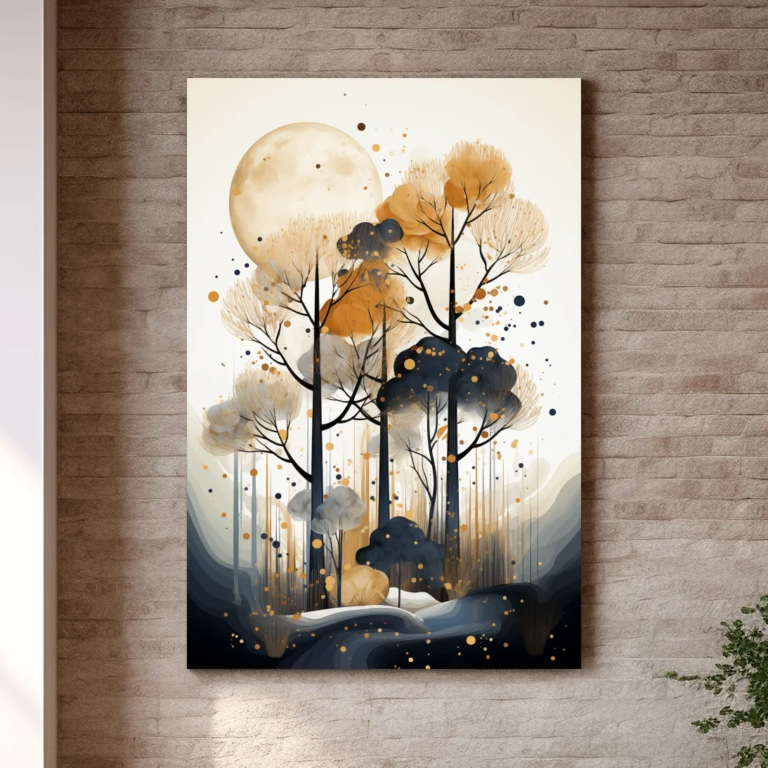Surreal Chic Moonlit Boho Forest Illustration - Modern Botanical Wall Art