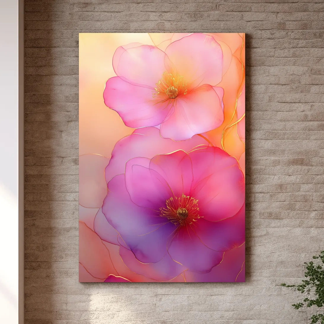 Ethereal Pink Watercolor Blossoms With Gold Accents - Floral Botanical Wall Art