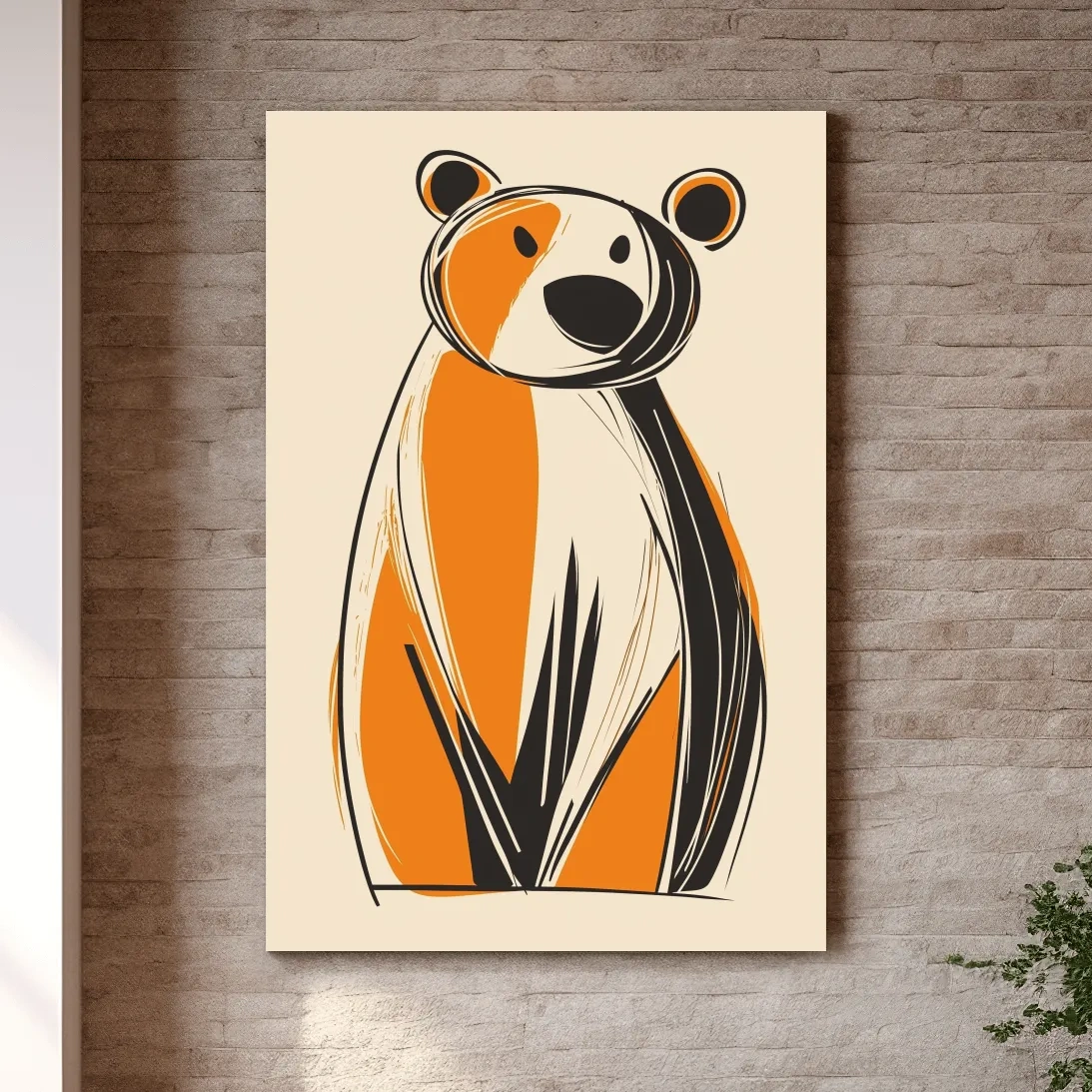 Mid-Century Modern Bear Caricature - Minimalist Wildlife Wall Art
