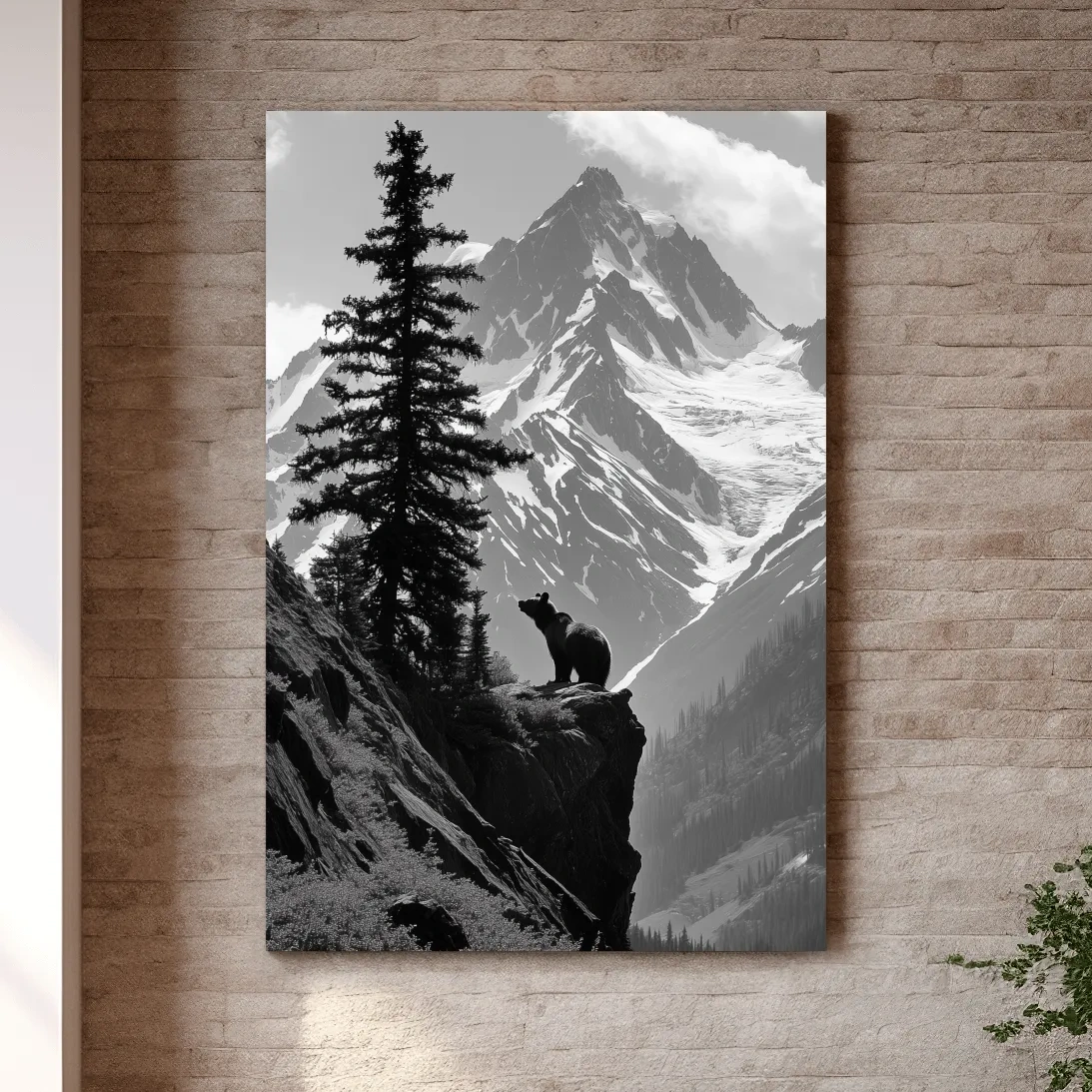 Grizzly bear on a cliff in the mountains, wildlife photography art