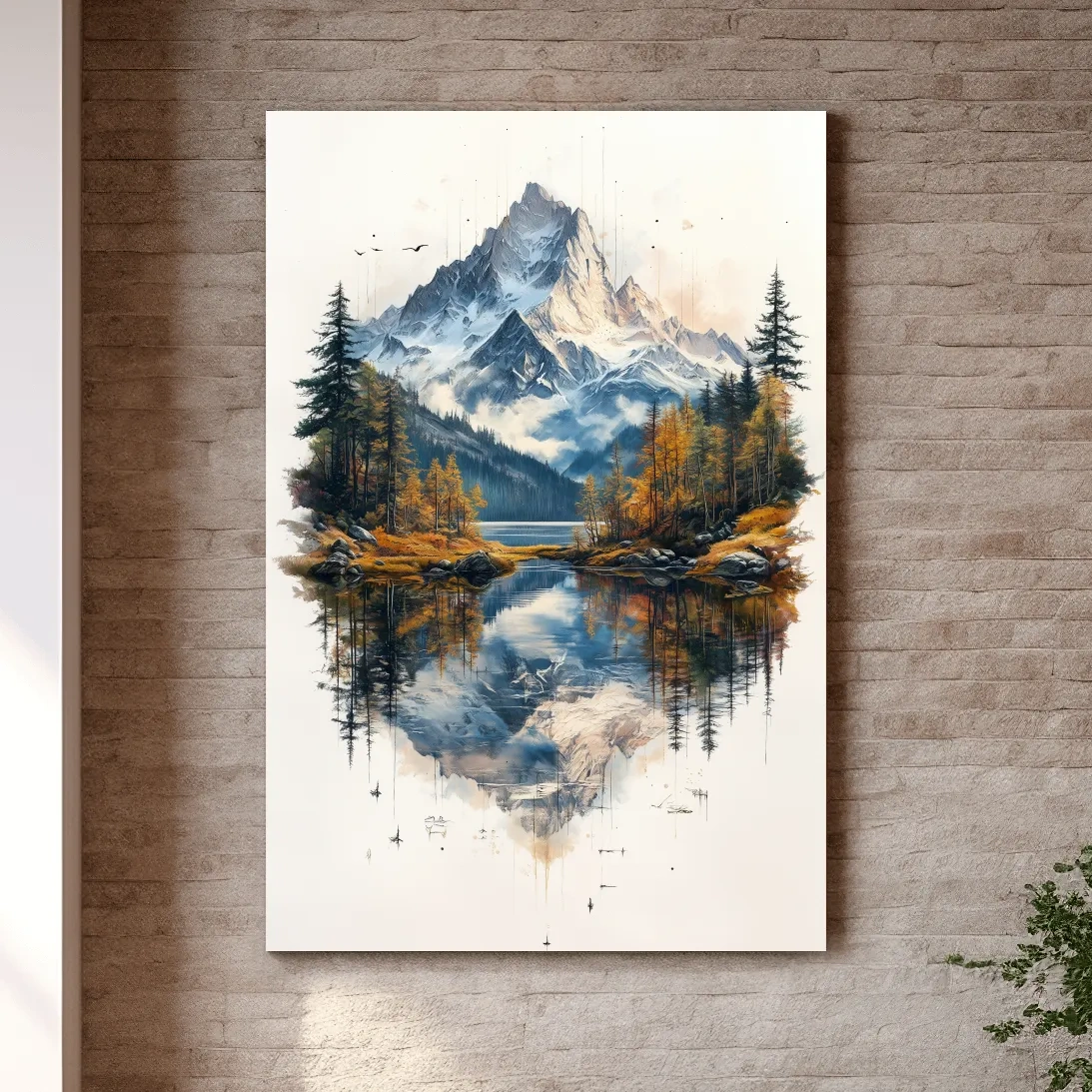Alpine lake painting, tattoo inspired mountain glacier wall art