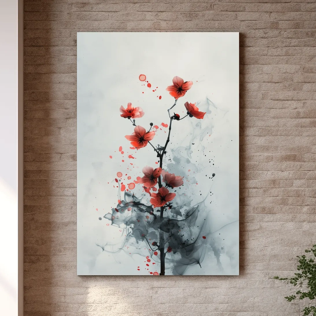 Abstract floral artwork painting, minimal flower wall art