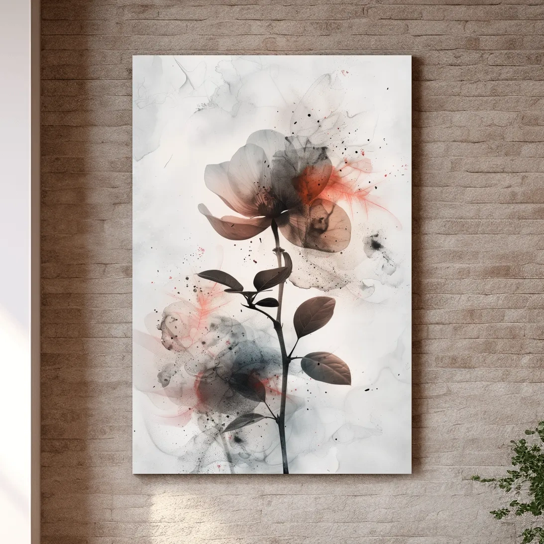 Moody Ink Wash Floral Blossom - Minimalist Floral Watercolor Wall Art