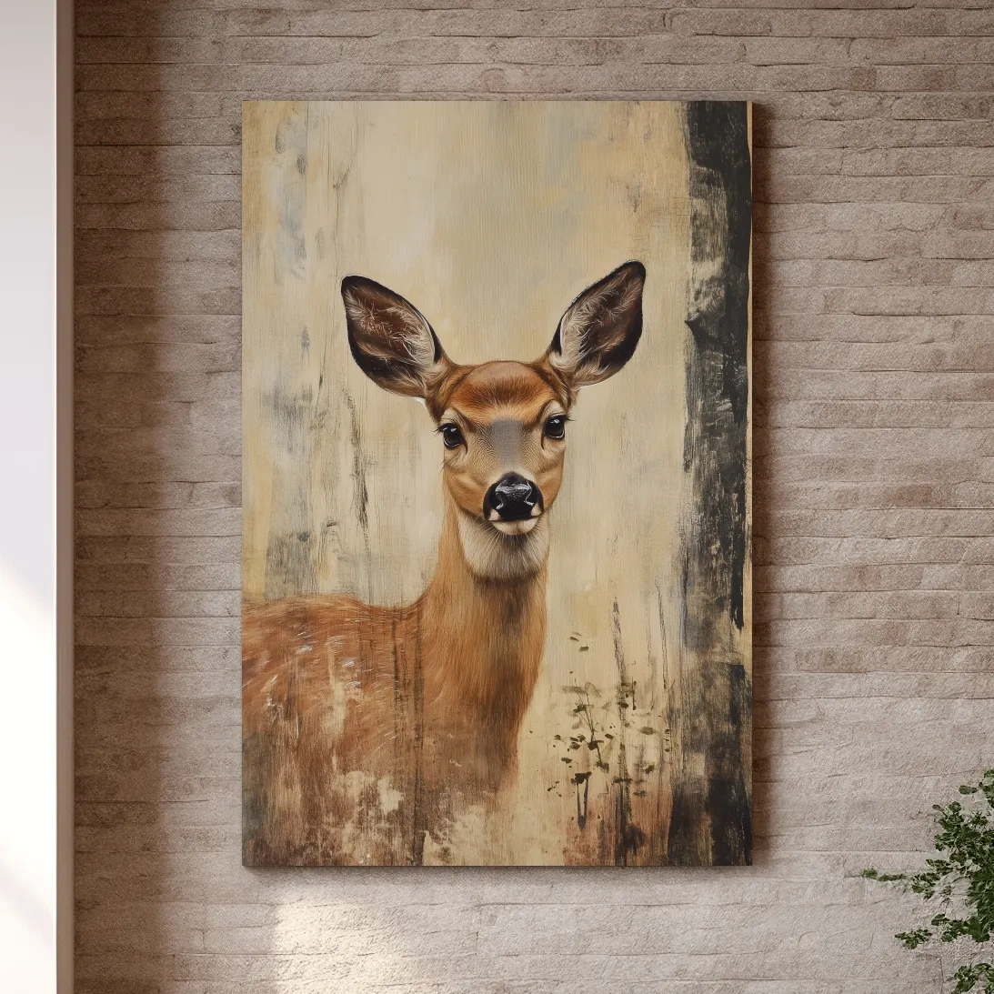 Rustic Whitetail Fawn Portrait Painting - Woodland Wildlife Wall Art