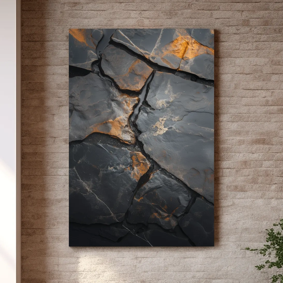 Cracked stone texture artwork, rustic natural organic rock wall art
