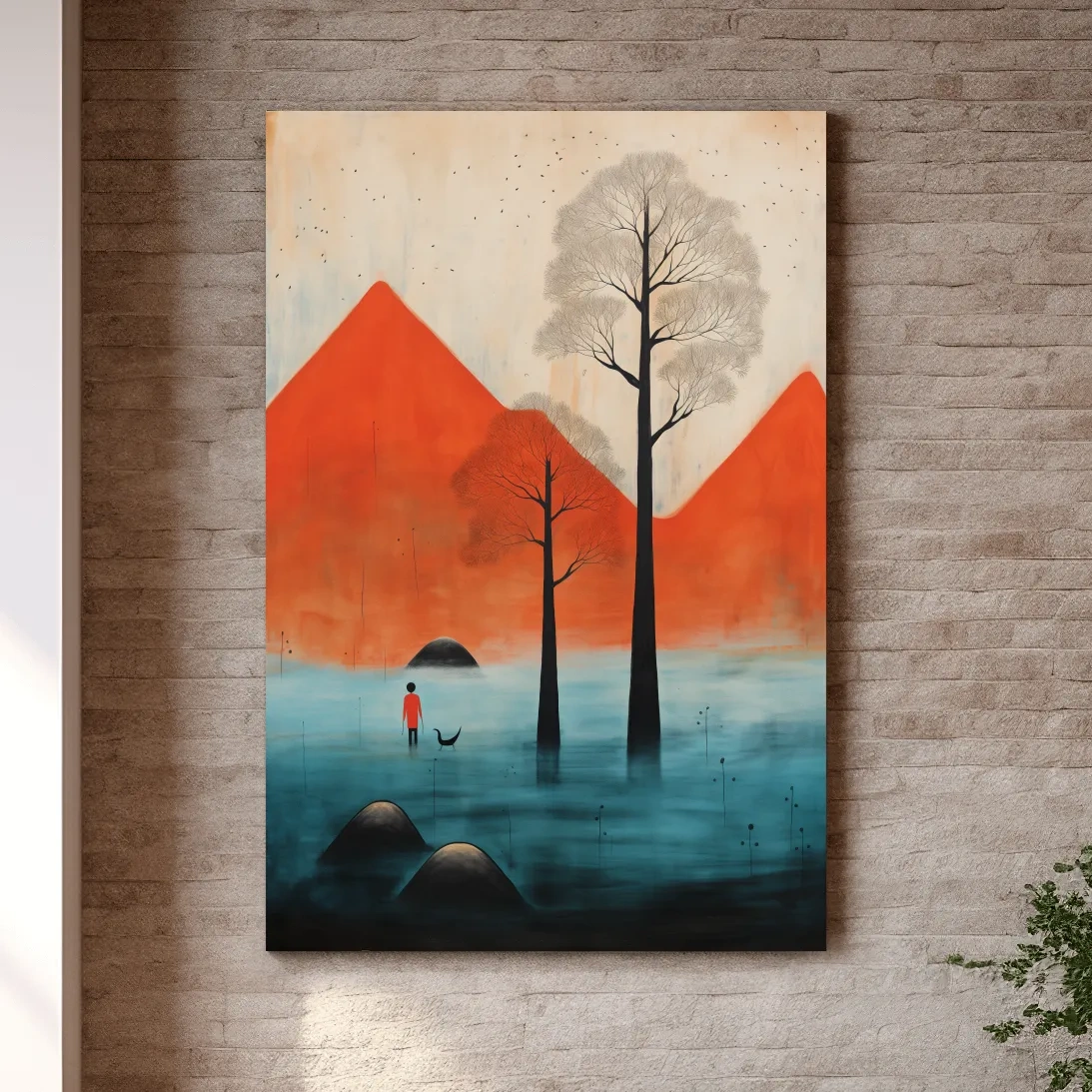 Surreal mountain artwork,rustic textured painting effect, dreamlike landscape wall art